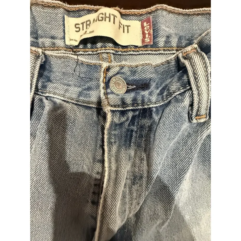 Levis 505 Mens 30x32 Light Wash Blue Denim Jeans Straight Fit Red Tab